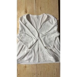 Lands End White Button Front‎ V-Neck Cardigan Sweater XL Petite Cotton Blend